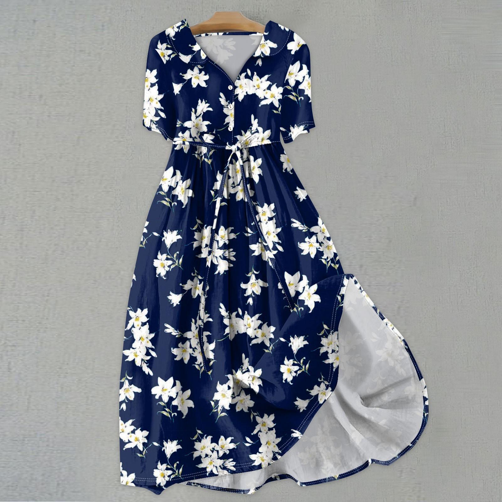 

Женская мода повседневное платье с воротником с лацканами и короткими рукавами с принтом и ремнями M