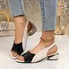 Luxury Metal Decoration Medium Heel Peep Toe Sandals Women  Spring Patchwork Designer Slingback Sandals Woman's Summer Shoes