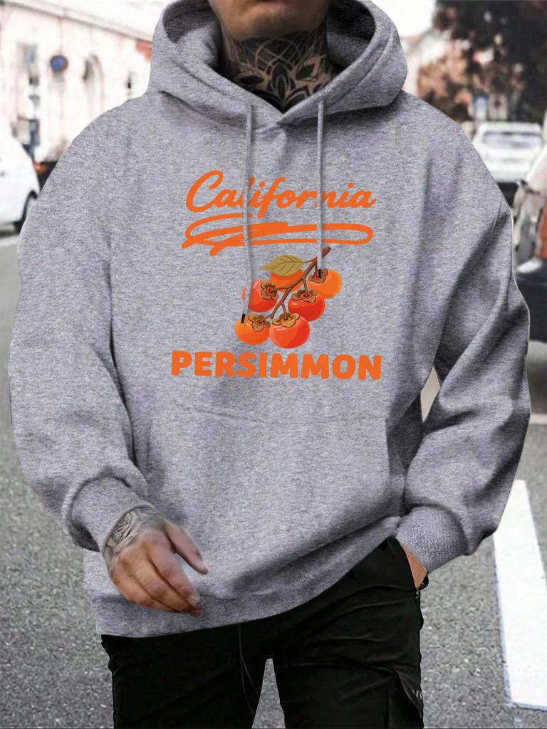 California Persimmon Fruit Art Letter Print Men Hoody Pocket Hip Hop Hoodies Casual Loose Pullovers Autumn Fleece Streetwear