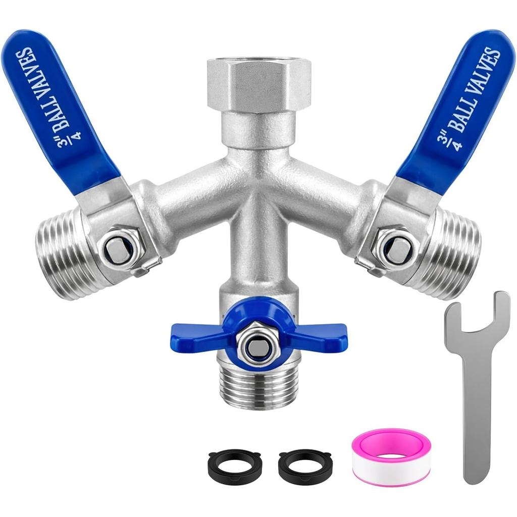 Heavy Duty 304 Stainless Steel Hose Splitter with Shut-off Valves,Full Flow Garden Water Hose Bib Spigot Splitter,3/4'' Thread Outdoor Faucet Splitter