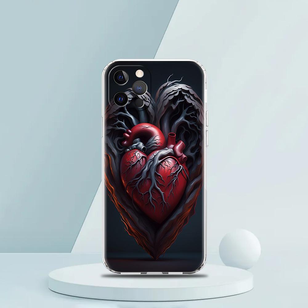 Mechanical Heart Phone Case for iPhone 16 15 14 13 12 Pro Max Transparent Soft for iPhone 11 Pro Max 7 8 Plus XS XR Shell