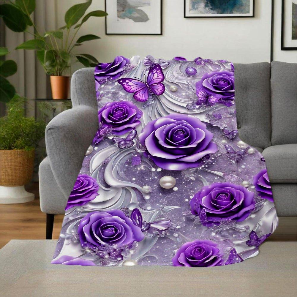 "Purple Rose Butterfly Pearl Wallpapers for iPhone"Blanket Flannel Throw Blanket for Sofa, Bed, Travel, Camping, Office, Couch, Chair, And B