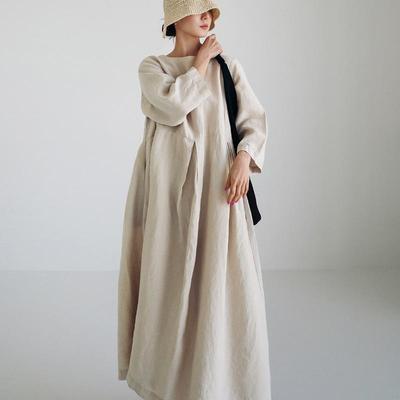 Autumn Korean Three Quarter Sleeve Women Dresses Casual Loose O-neck Pockets Female Dress