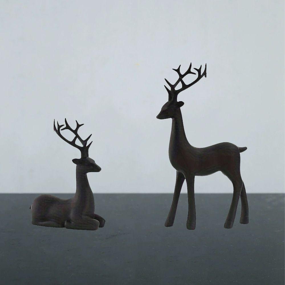 2pcs Minimalist Elk Small Ornaments Modern Animal Sculpture Miniatures Figurine  Micro Landscape