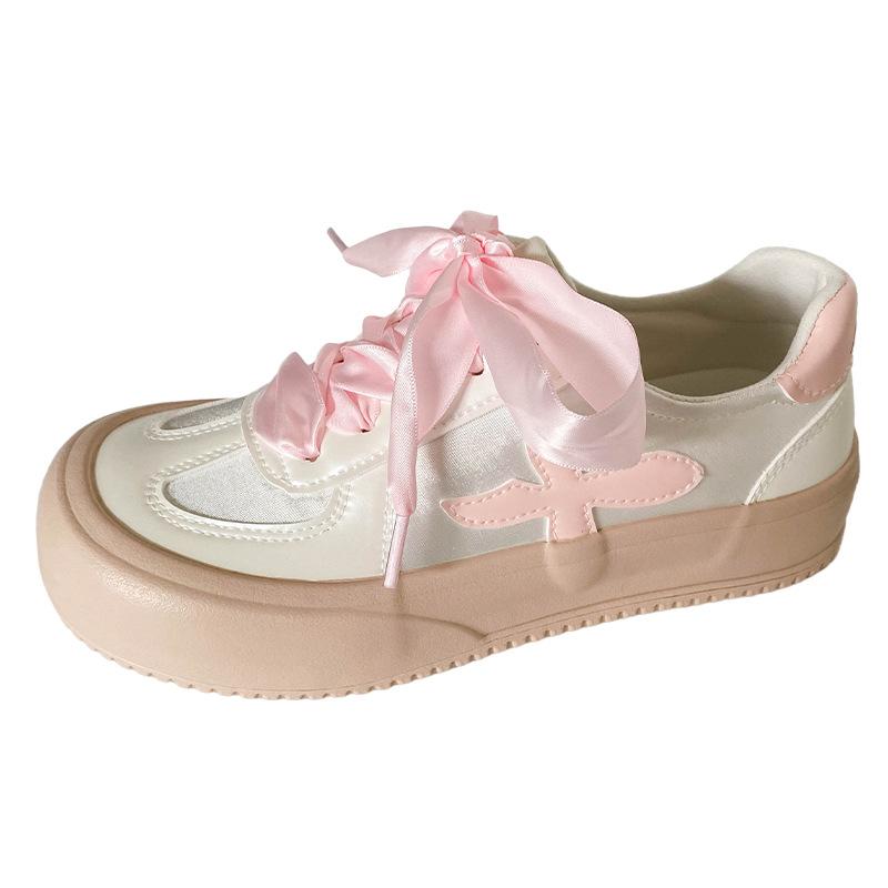 

BE-6739 Латексная стелька/кружевная лента, шнуровка, толстая подошва, большой носок, женские уродливые милые туфли в виде хлеба, маленькие белые 35