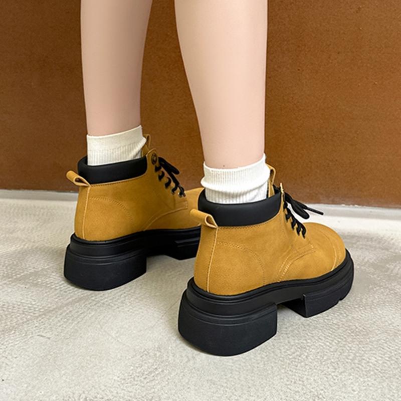 Women's Ankle Boots and Short Boots Thick-soled Lace-up Color-blocked Casual Women Shoe Autumn/winter Work Boots Female