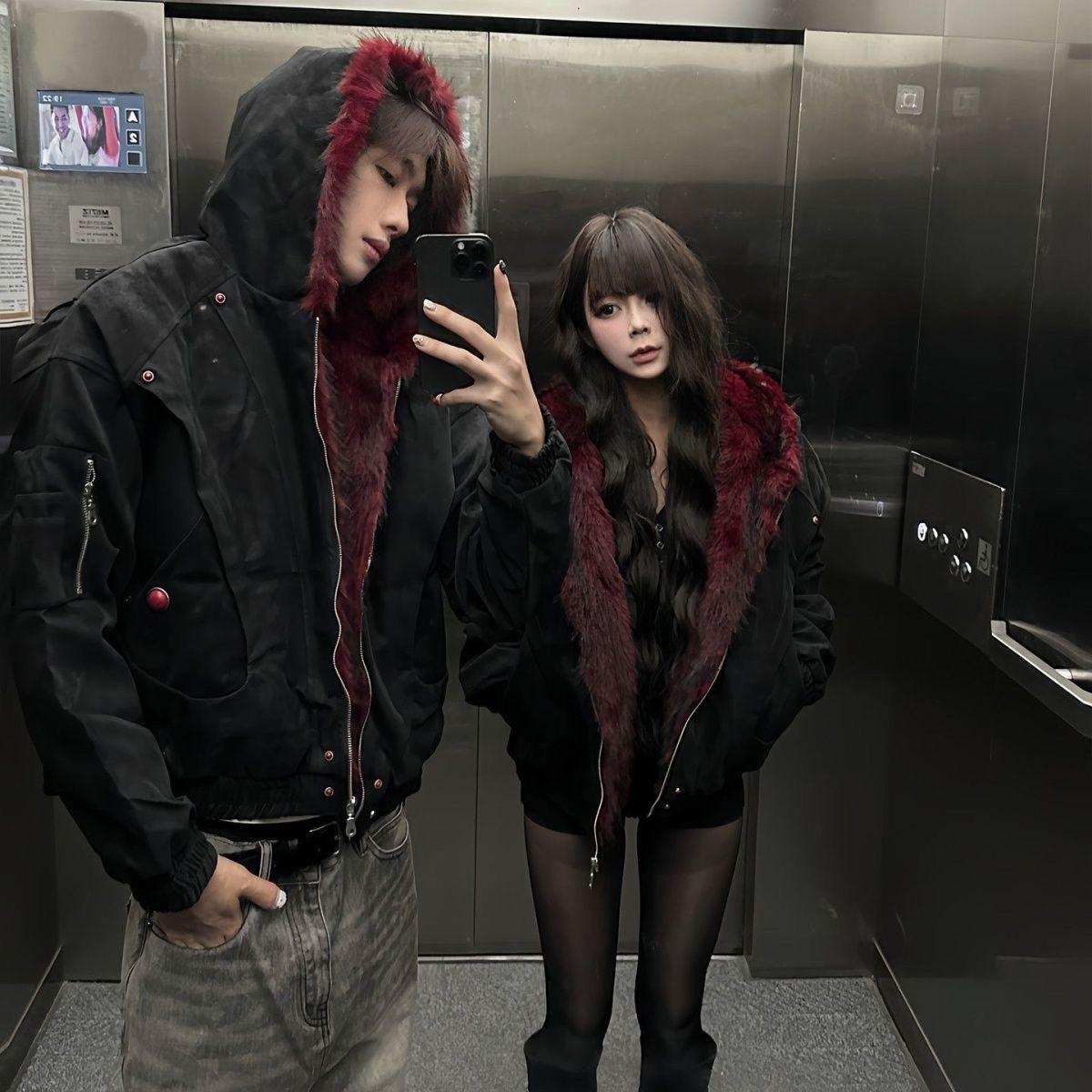 Retro Hooded Jacket Men Women Cotton