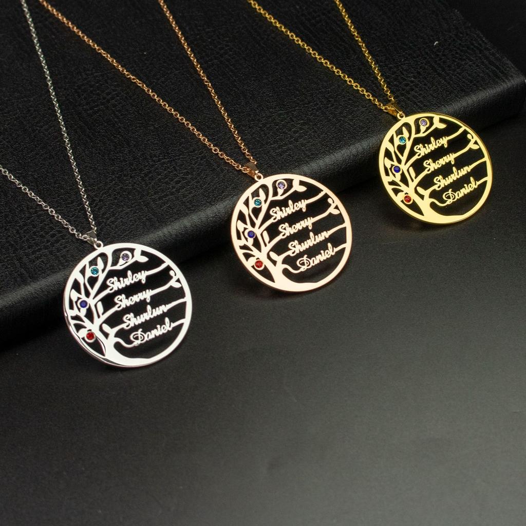 SQ Customized Tree Life Stainless Steel Bamboo Wedding Plant Shape Name Resin Alphabet Pendant Necklace Cross-border Exclusive