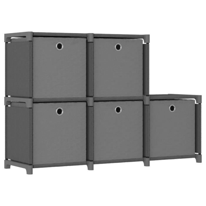 VidaXL Étagère d'affichage 5 cubes et boîtes Gris 103x30x72,5 cm Tissu