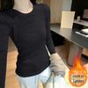 Women's Double-Sided Brushed Knit Base Layer Top - Solid Colors, Stylish Round Neck for 2026 Spring/Autumn