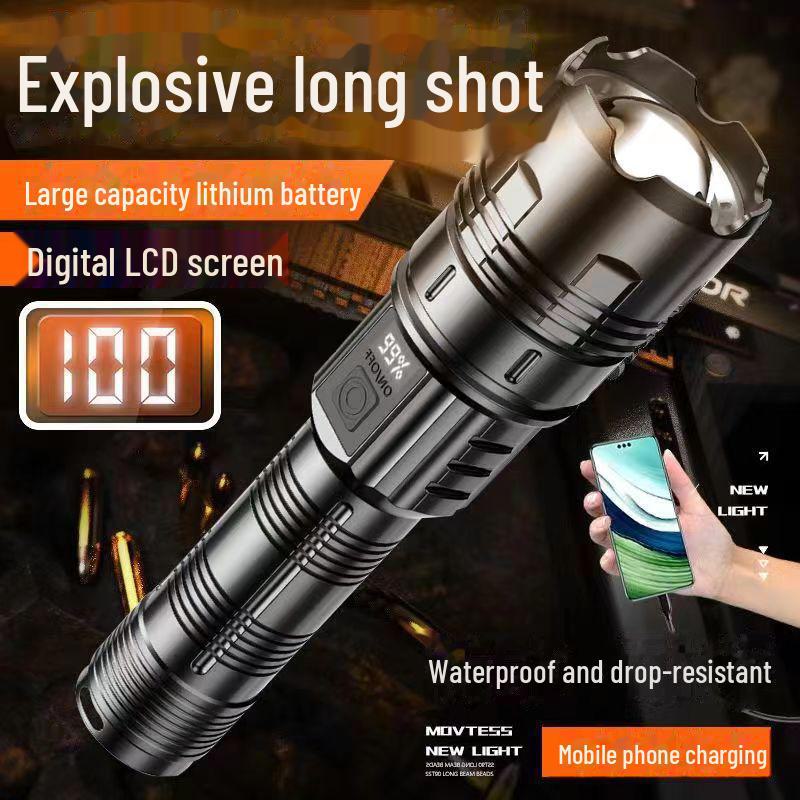 Waterproof Outdoor Telescopic Focus Flashlight with Digital Power Display 90/50