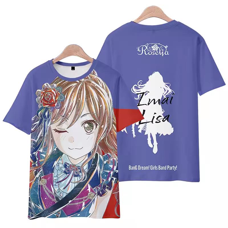 Roselia Anime Tee 2025 New BanG Dream Girl Band All Role Playing 3D Print T-shirt Summer Men Women Harajuku Short Sleeve Y2k Top