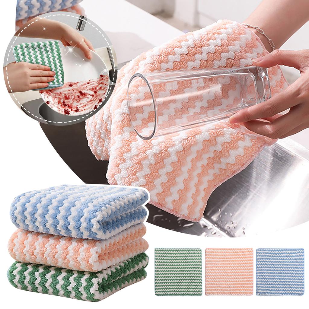 Microfiber Cleaning Rag Coral Velvet Dish Towels Kitchen Reuseable Cleaning Cloths 3pcs