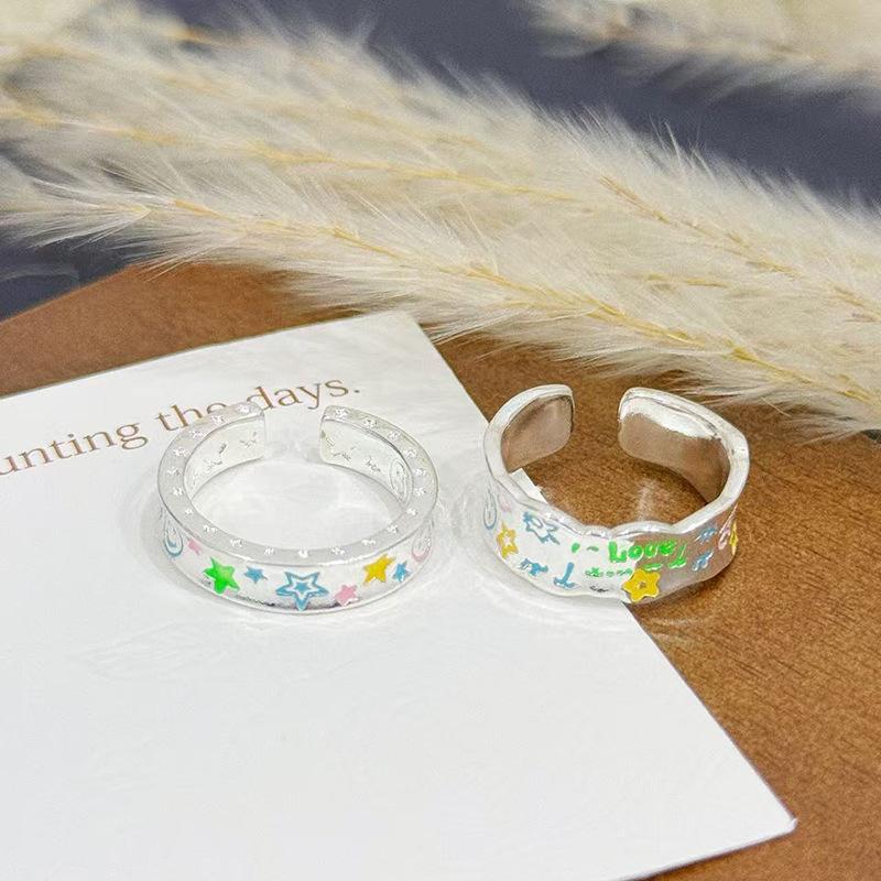 Dopamine Color Enamel Star Ring, Female Stacked Wearing Simple Open Ring, Niche High-End Index Finger Ring
