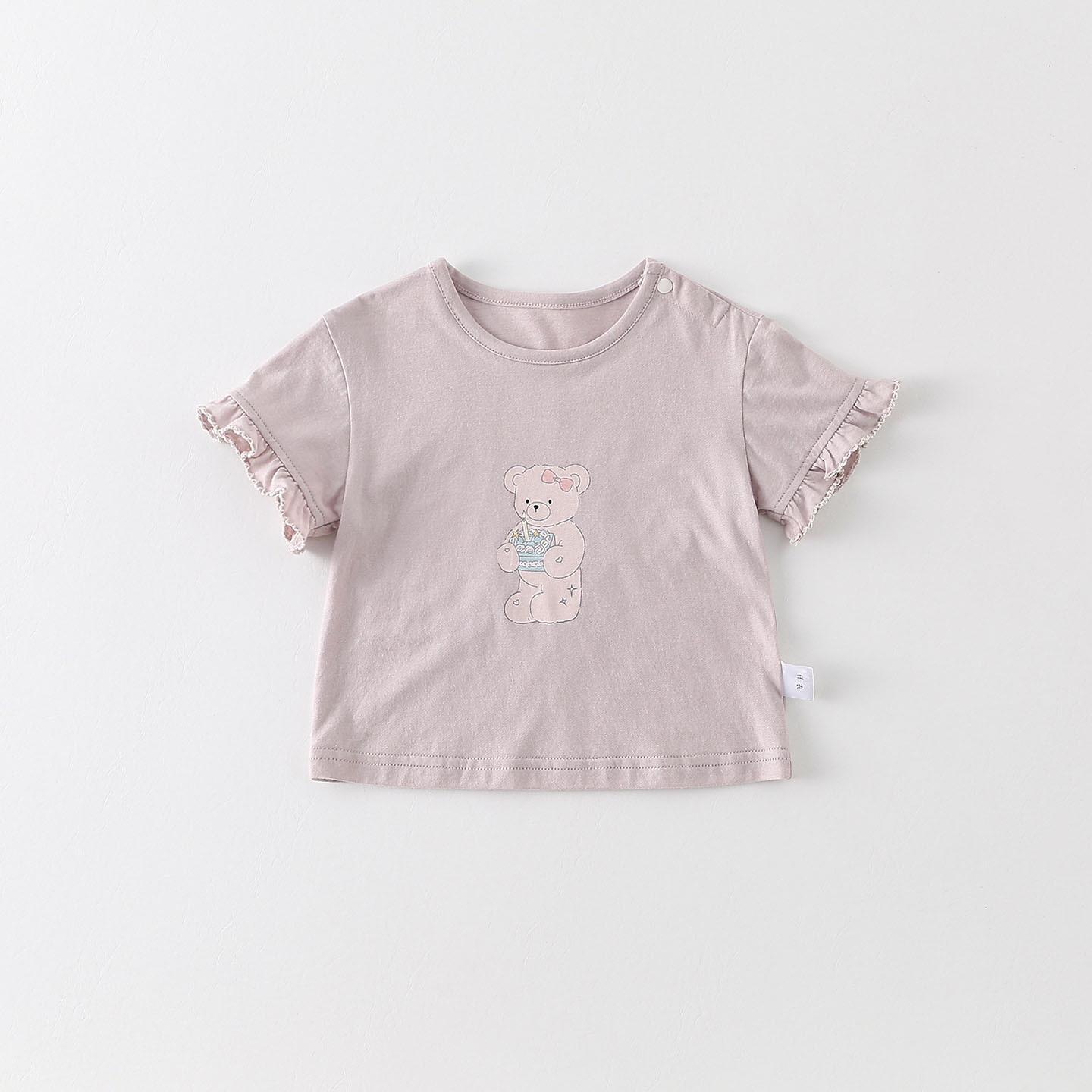 Infant & Toddler Girls Korean Style Cartoon Print Cotton T-shirt - Summer 2026 New Arrival