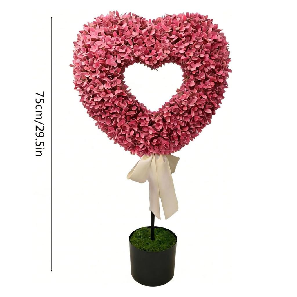 Heart Topiary Outdoor 29.5in Artificial Heart Topiary Plant with Pot and Bow Tie for Wedding Birthday Valentine Day Anniversary