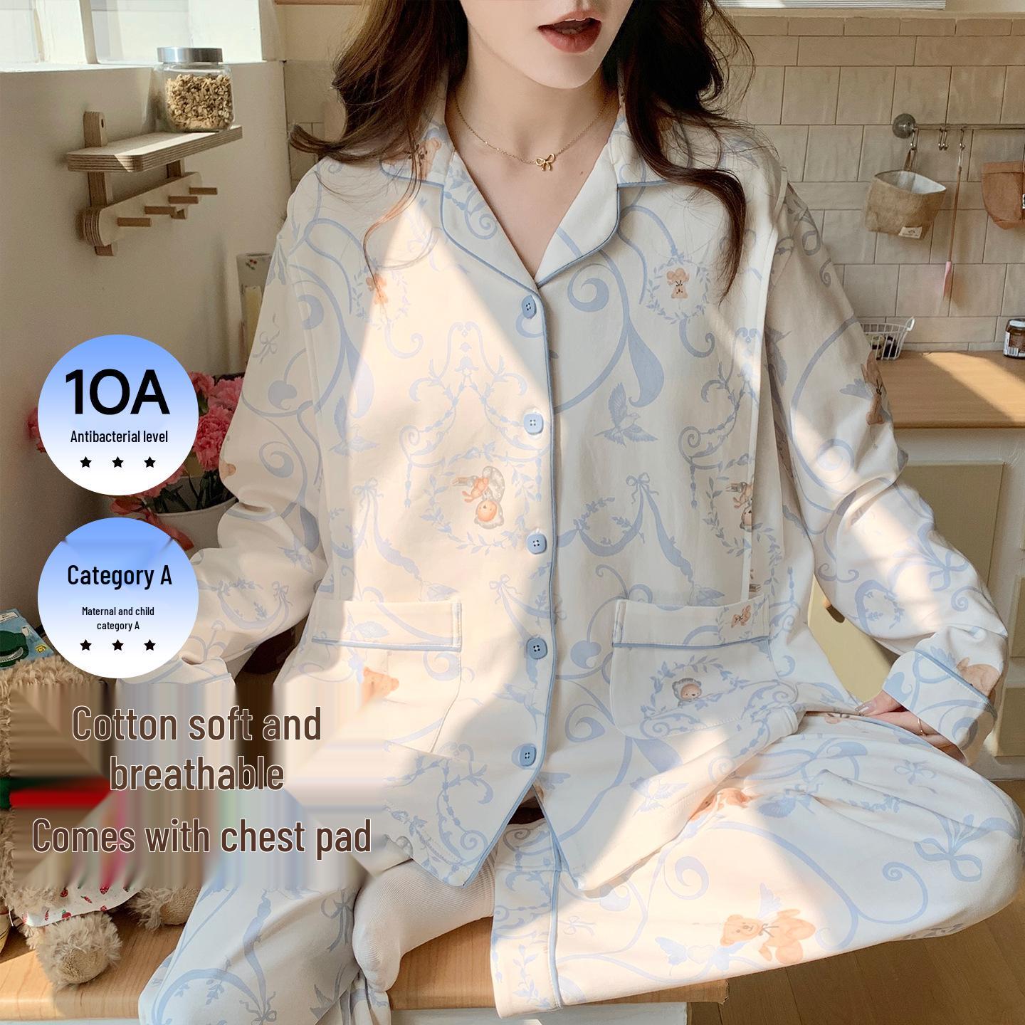 

Chuxi A-Class Antibacterial Cotton Maternity Pajamas with Breast Pads - Thin Spring/Summer Style XXL (150-180 jin)