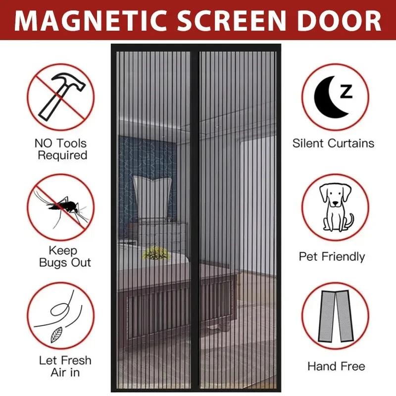 Magnetic White Striped Mosquito Net Curtains Available in Various Sizes Designed for Summer to Keep Insects Out While Allowing
