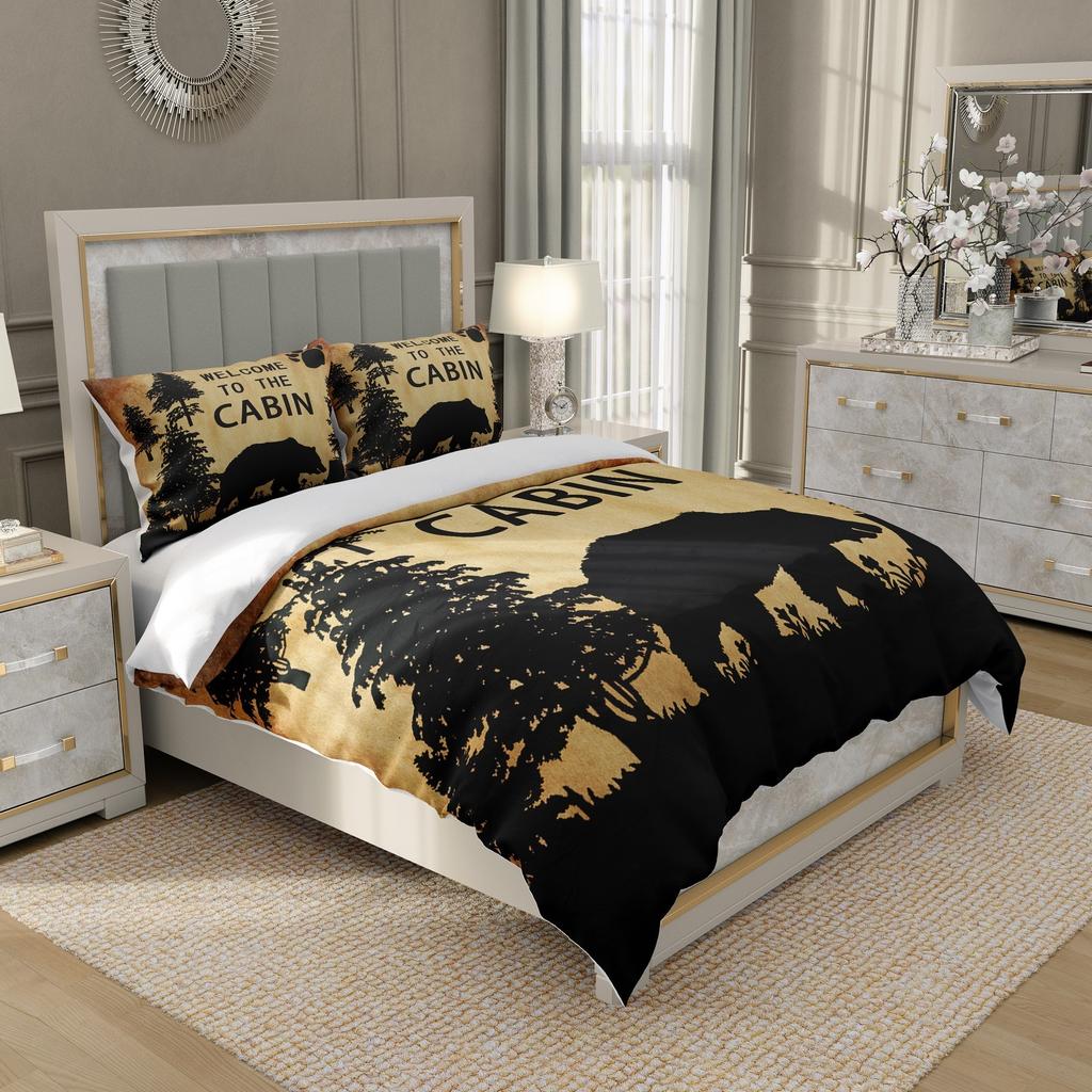 3pcs Cabin Duvet Cover Set, Duvet Cover, Digital Forest Bear Printing Bedding Set With Zipper, Soft Comfortable Duvet Cover