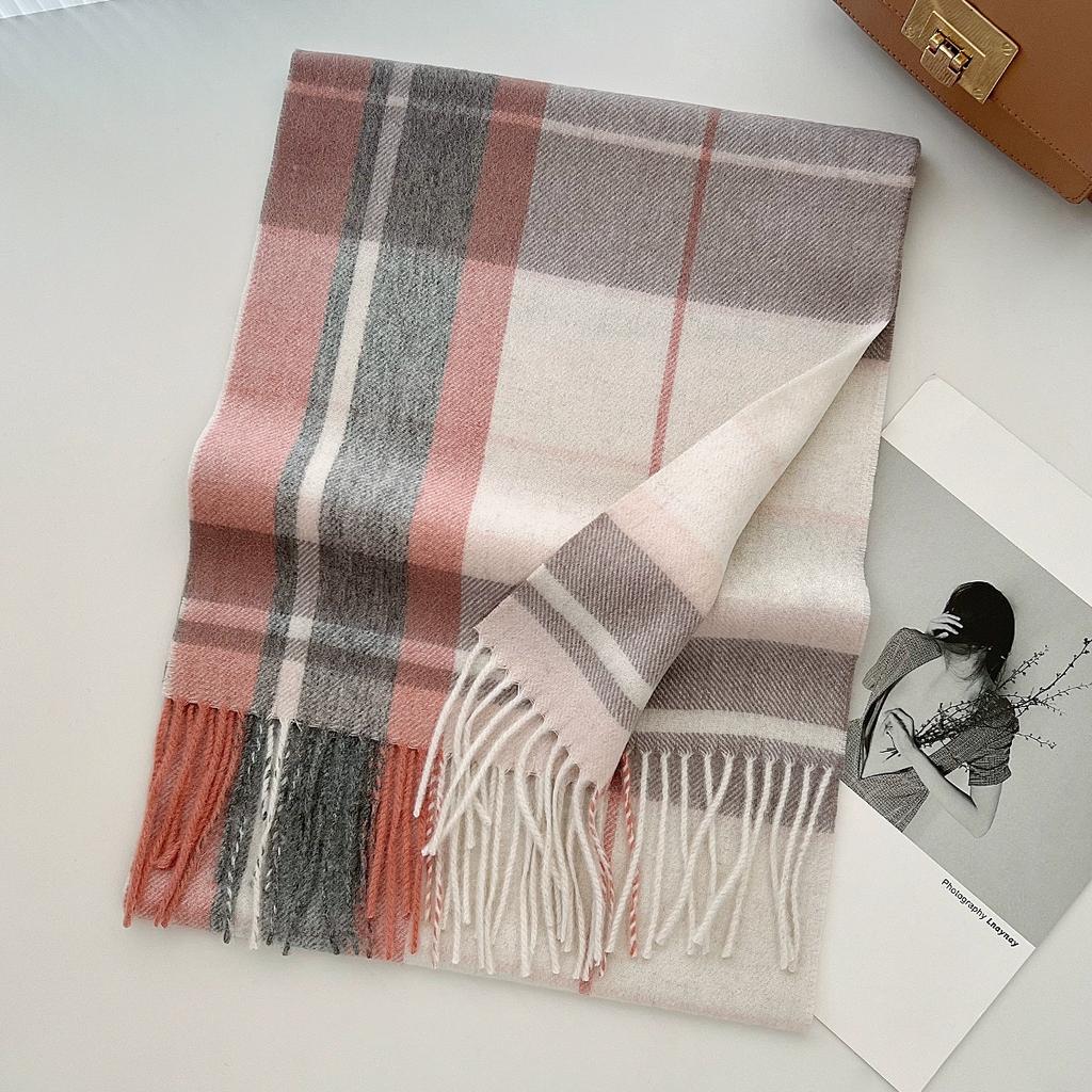 100% Pure Wool Scarf Female Winter Warm Cashmere Shawl Checkerboard Couple Accessory Outdoor Wrap Windproof Scarf