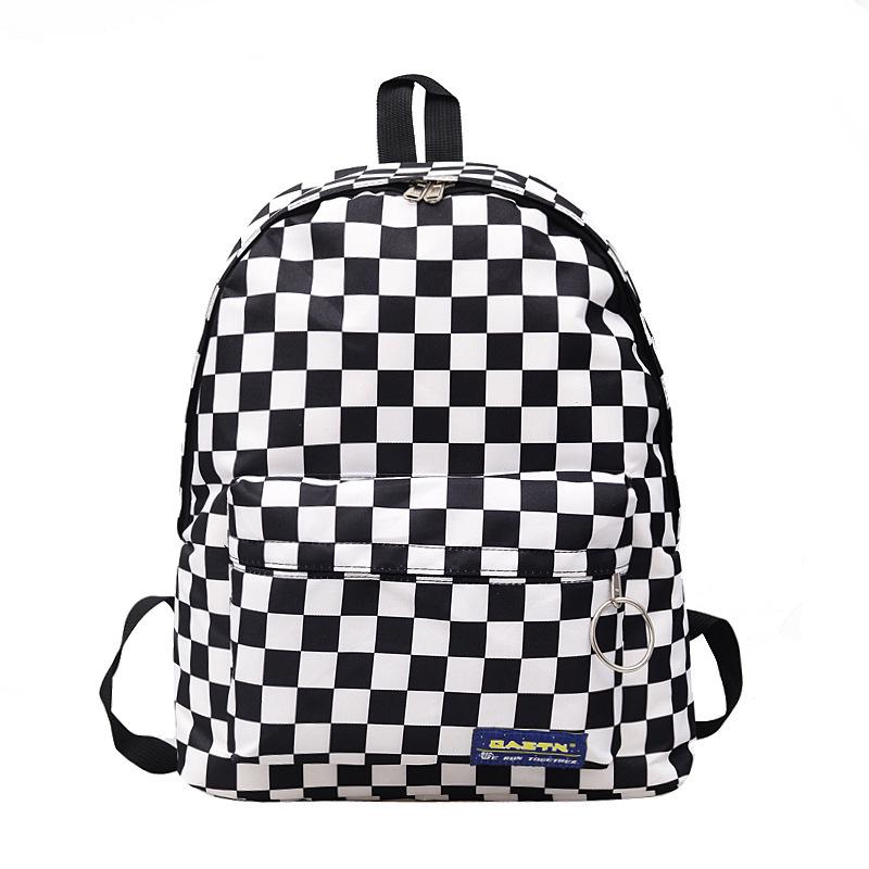 

2018 Black & White Checkered Nylon Backpack – Casual Outdoor Women s Student Bookbag