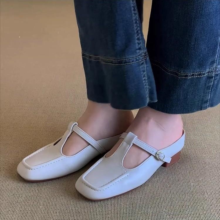 Sheepskin Version~ Small Inner Height Increase Pink Bag Head Slippers Women's 2025 Summer New Square Head One-pedal Muller Shoes