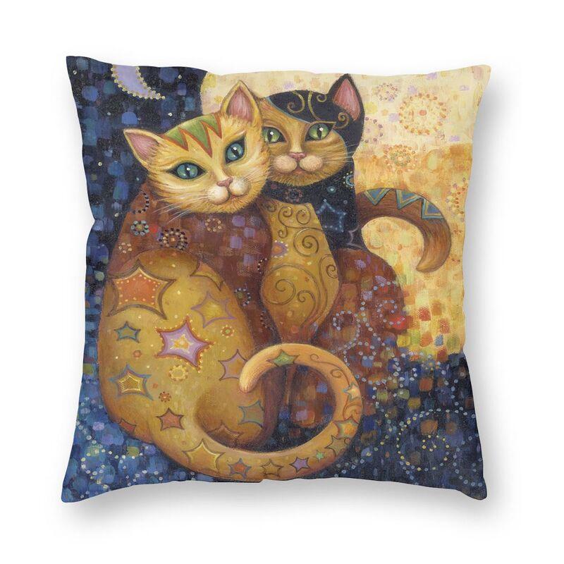Lovely Cartoon Klimt Style Cat Kitten Throw Pillow Cover Home Decor Square Gold Animal Art Cushion Cover 45X45Cm For Living Room