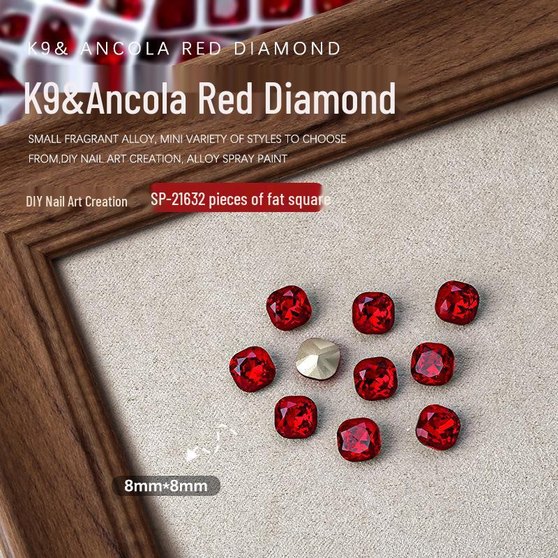 Ankara Red Heart & Geometric Rhinestones Nail Art Decorations, 2 Pieces
