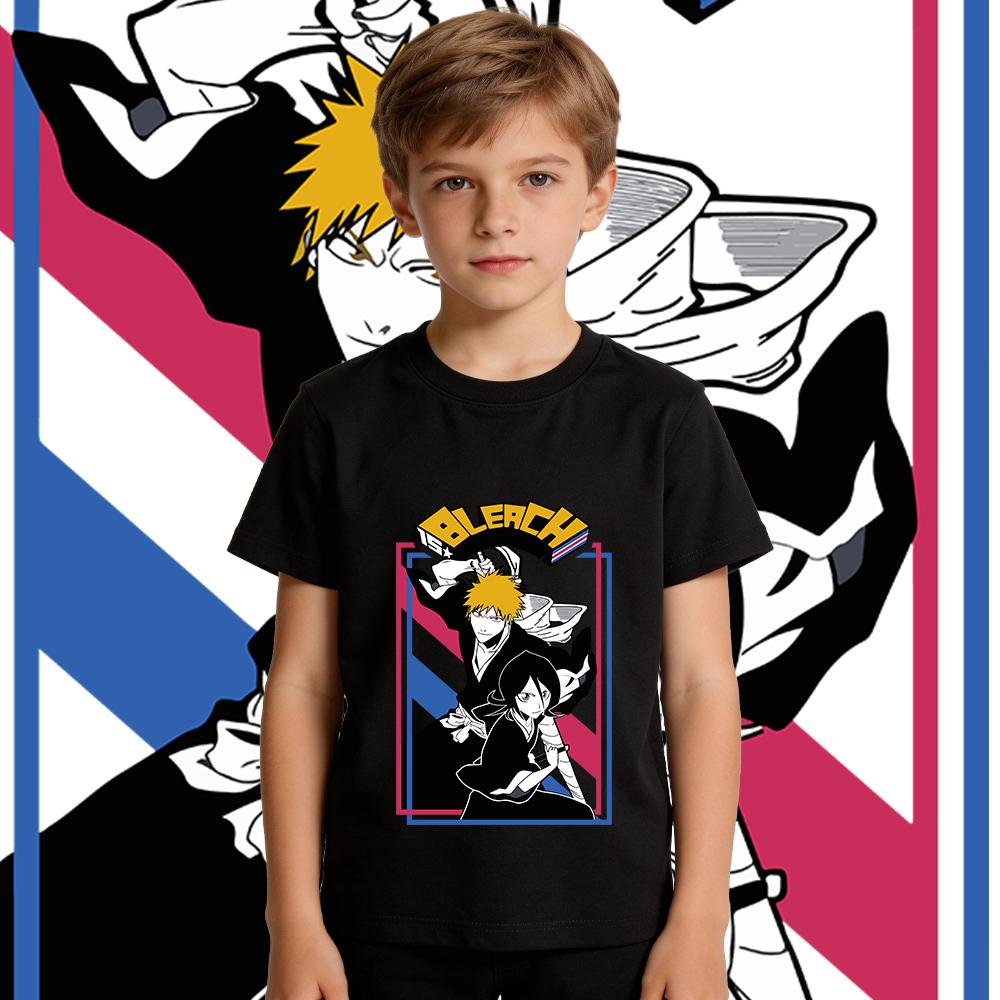 Bleach Anime Print Cotton T Shirt Boys Girls Casual Short Sleeve Summer Top Soft Breathable Kids Clothing
