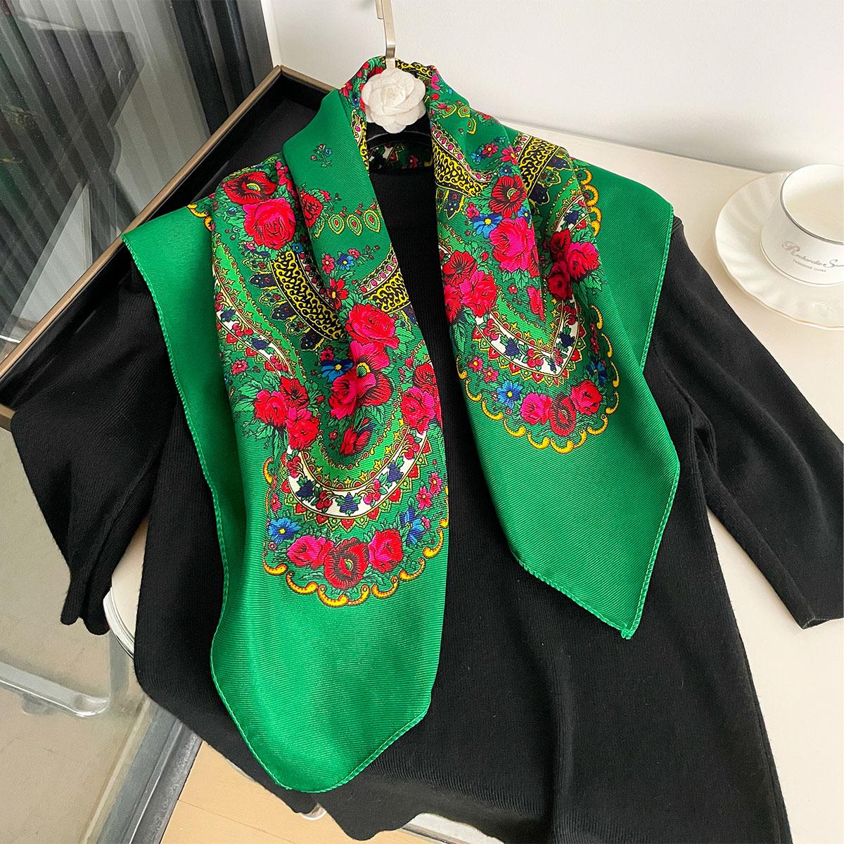 

70X70СМ Високоякісна Квадратна Модна Хустка Жіноча Квіткова Бавовняна Бандана Леді Шарфи Хіджаб Пов язка на Голову Аксесуари Носова Хустка Волосся зелений