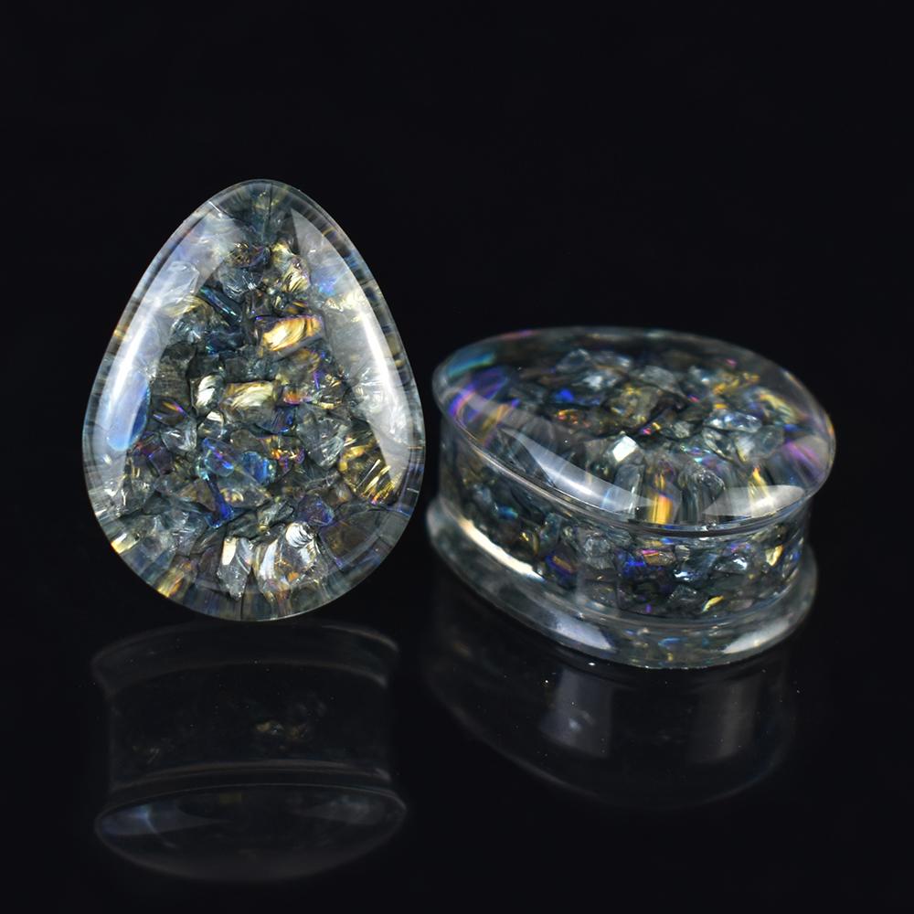 2pcs 8-50mm Multicolore Paillettes Brillantes Goutte d'Eau Plug d'Oreille Tunnels Jauges Écarteur Élargisseur d'Oreille Bijou de Corps pour Femmes Hommes