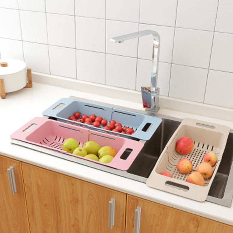 Adjustable Dish Drainer Sink Drain Basket Washing Vegetable Fruit Plastic Drying Rack Kitchen Accessories Storage Organizer Tool