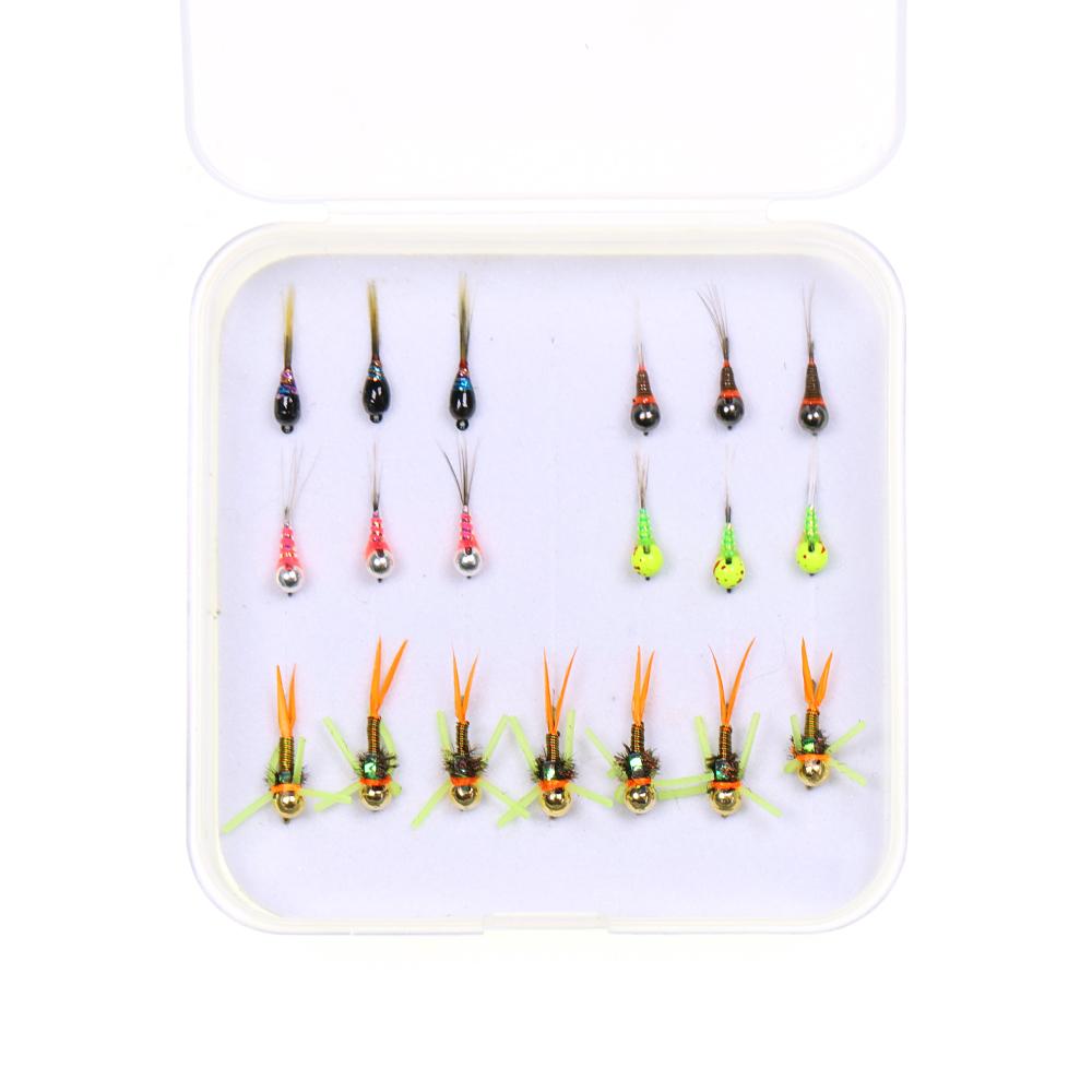 19PCS/Box #16#18 Tungsten Bead Fast Sinking Wet Fly Euro Nymph Fly Trout Fishing Lures Baits
