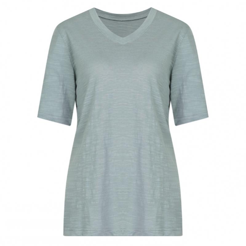 Shop Women Slub CoTTon V Neck ShorT sleeVe T shirT iVory Dai Wsh 0520