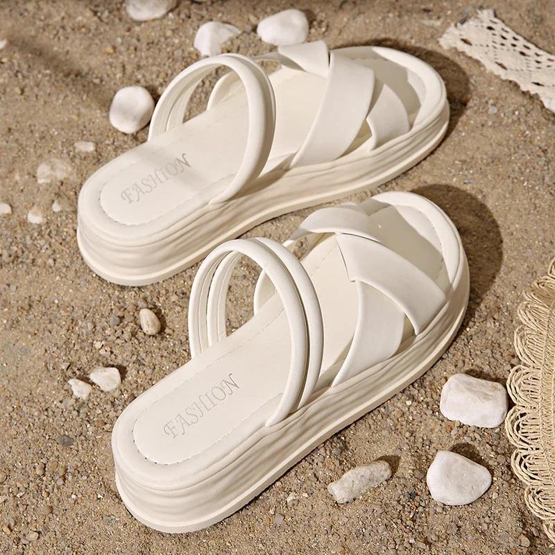 Fashion Casual Cross Strap Slippers for Women New Thick Bottom Platform Sandals for Ladies 2025 Summer Outdoor Slip On Slippers Mujer