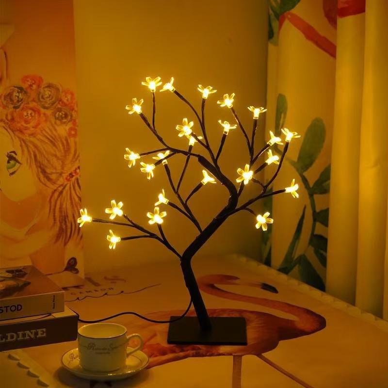 USB LED Cherry Blossom Crystal Tree Lamp for Room Decoration - Rose Flower Light with Colorful Simulated Lights