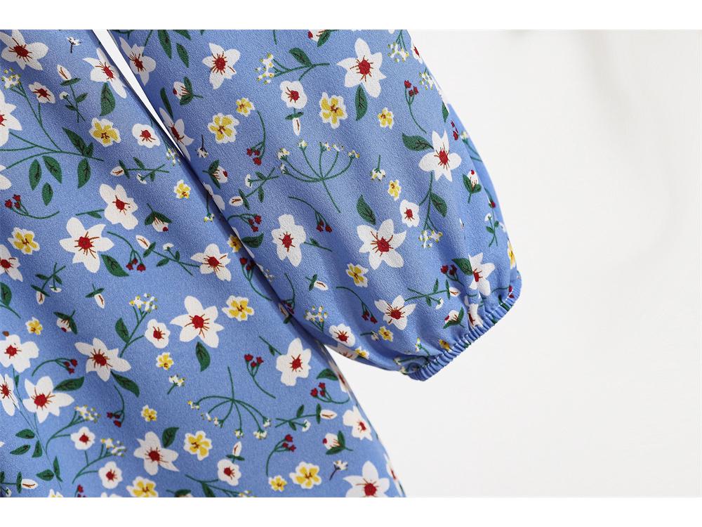 Women's Spring Floral Chiffon Long Sleeve Dress - Slim Waist, Long Skirt