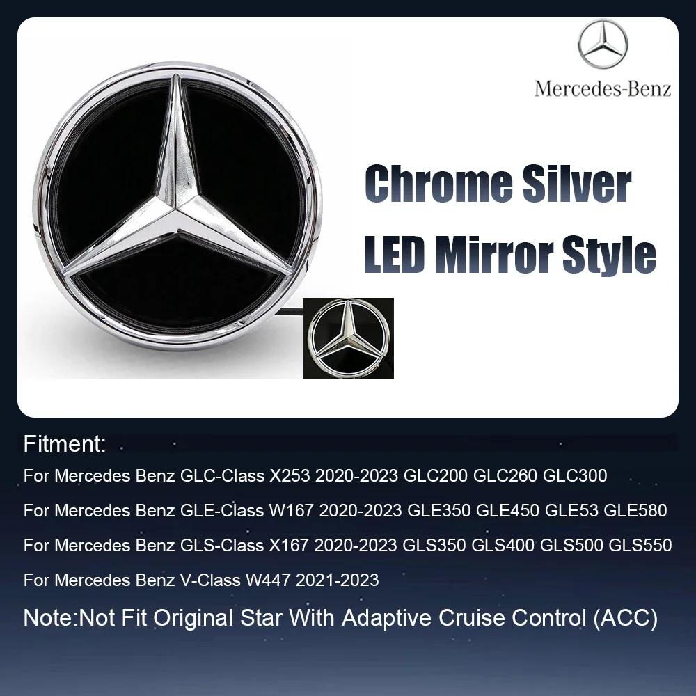 Heißer Autoaufkleber Passend für Mercedes Benz Chrom Silber Frontgrill Spiegel Stern LED Weiß Beleuchtete Embleme X253 W167 X167 W447 2