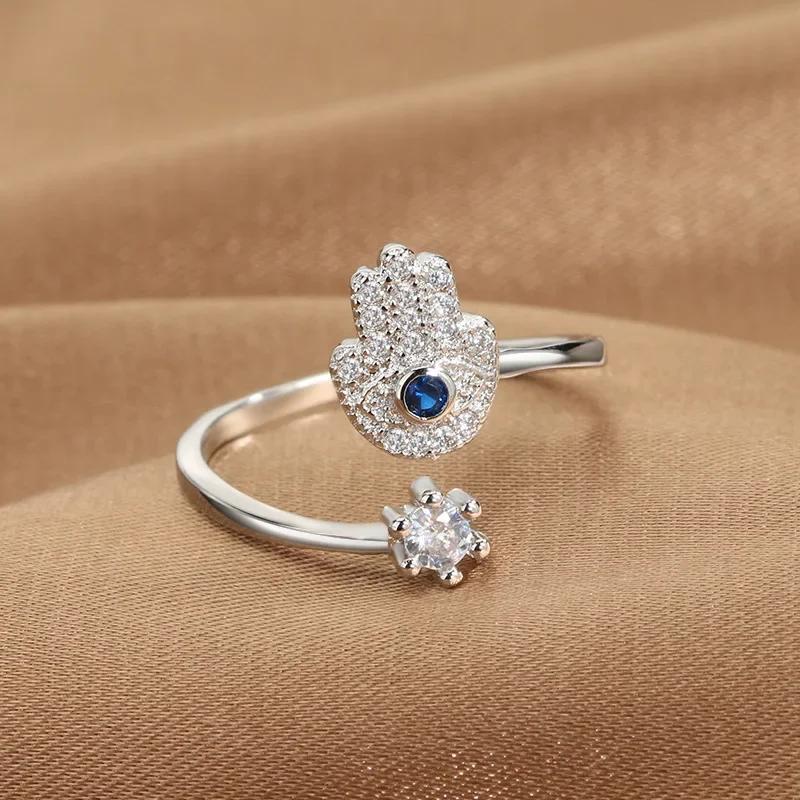 

Hamsa Hand Adjustable Rings Turkish CZ Evil Eye Ring for Women Hand of Fatima Lucky Amulet Jewelry Protection Gift