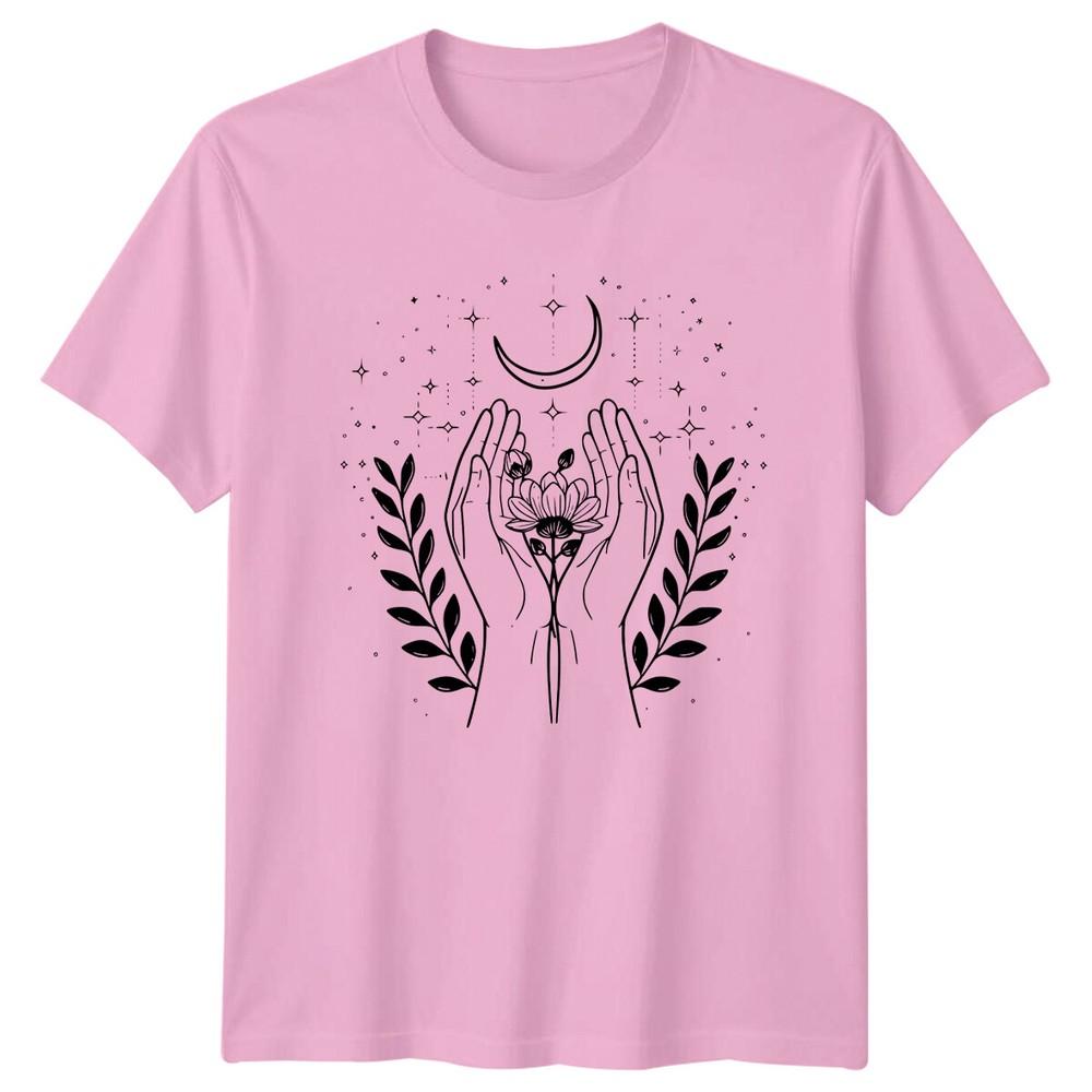 Hands Holding Moon Flower Celestial TShirt Magic Witchy Tee