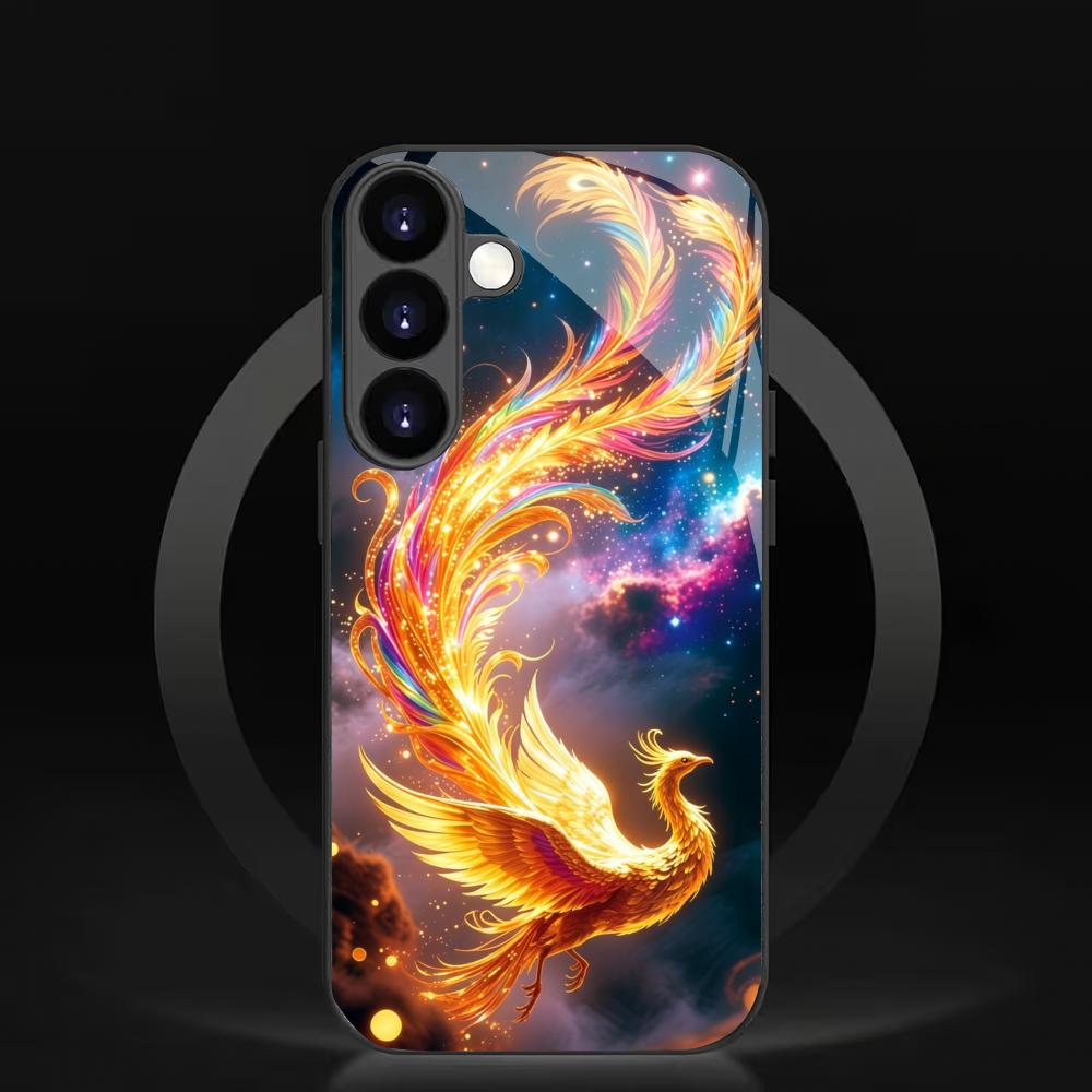 Fire Phoenix tempered glass phone case suitable for Samsung Galaxy S26 S25 S24 S23 S22 S20 FE/Ultra/Plus anti drop back cover