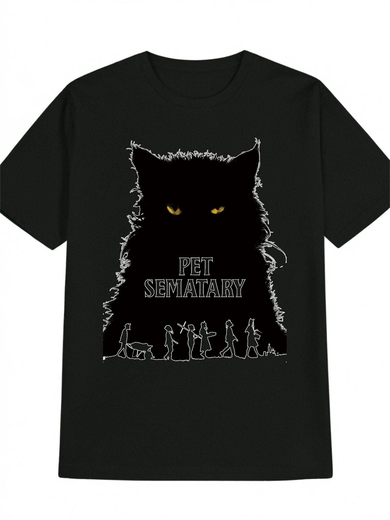 

Casual Black T-shirt with Glowing Yellow Cat Eyes & Silhouette Design - Pet Sematary Graphic XXL