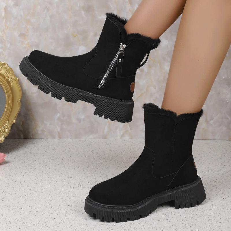 Medium Tube Plus Size Snow Boots Women's Winter New Medium Tube Piled Thickened Warm Side Zipper Cotton Boots Wish