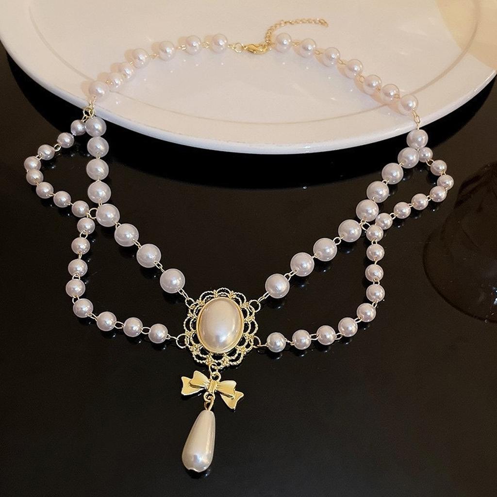 Elegant French Royal Inspired Double Layer Pearl Necklace Vintage Retro Jewelry For Women Formal Events Daily Wear