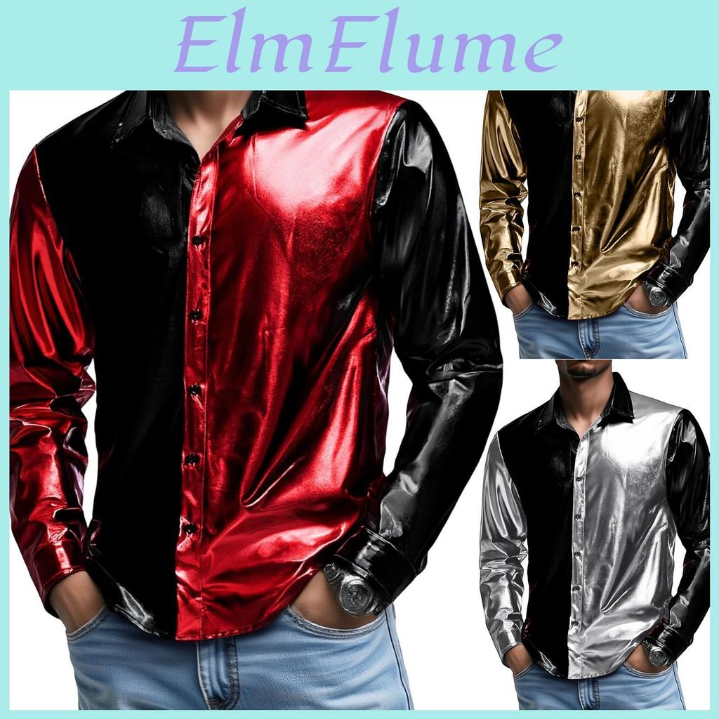 Single Sleeves Mens Long Button Flip Collar Shirt