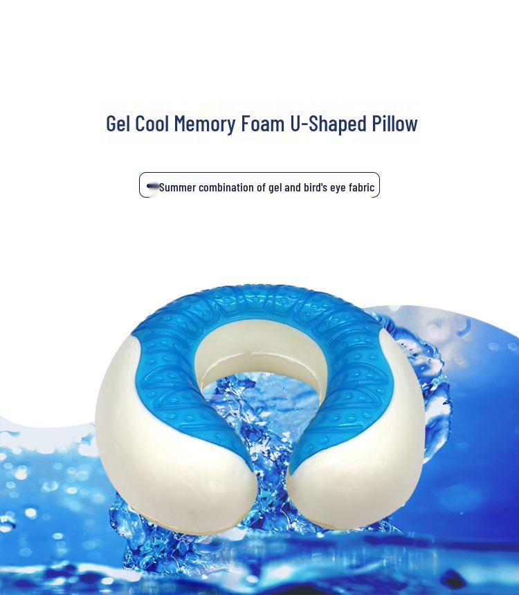 U-Shaped Memory Foam Neck Pillow with Cooling Gel, Perfect for Office, Travel, and Neck Support.