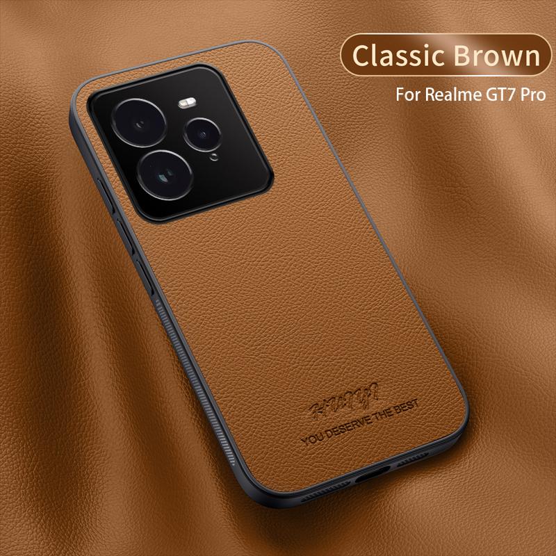 

Роскошный кожаный мягкий чехол-книжка с магнитной застежкой для Realme GT7 Pro GT 7 Pro GT7Pro 5G For Realme GT7 Pro коричневый