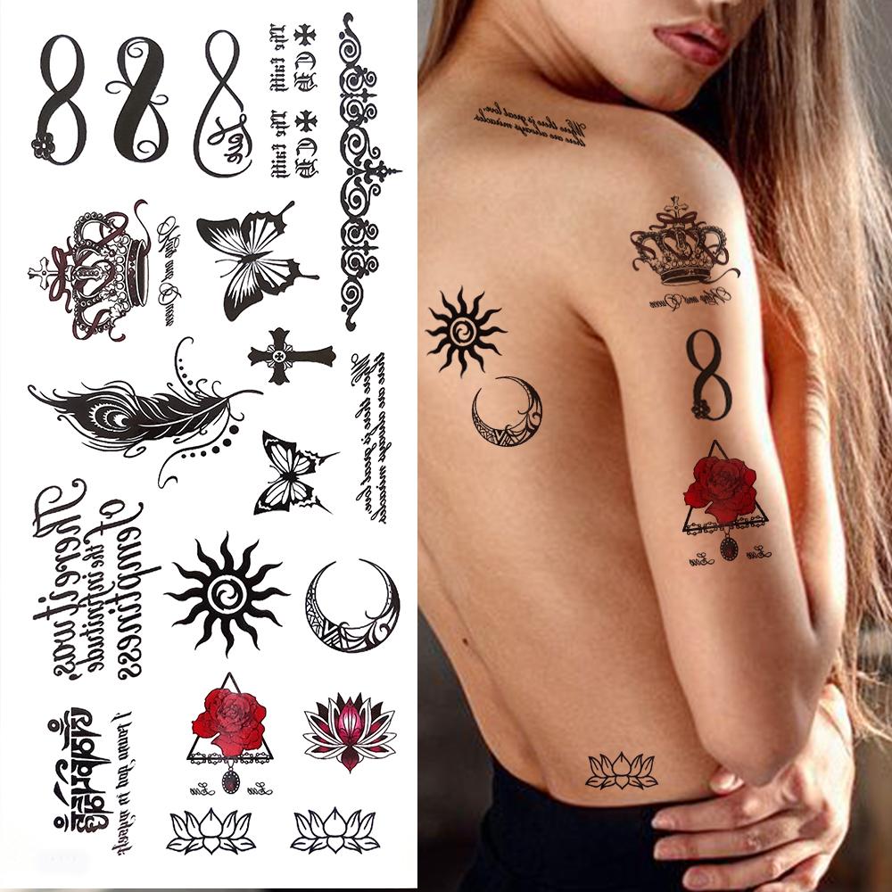 Blue Flower Temporary Tattoos For Women Girls Fake Peony Orchid Rose Tattoo Sticker Forearm Decoration Tatoo Paper Vine Planet