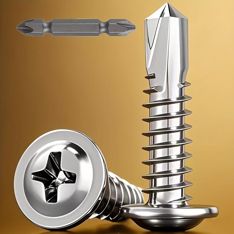 Šroub s vrtací špičkou z nerezové oceli 410, Křížová plochá zápustná rybinová hlava, Samosvrtný šroub, Dostupné tři velikosti