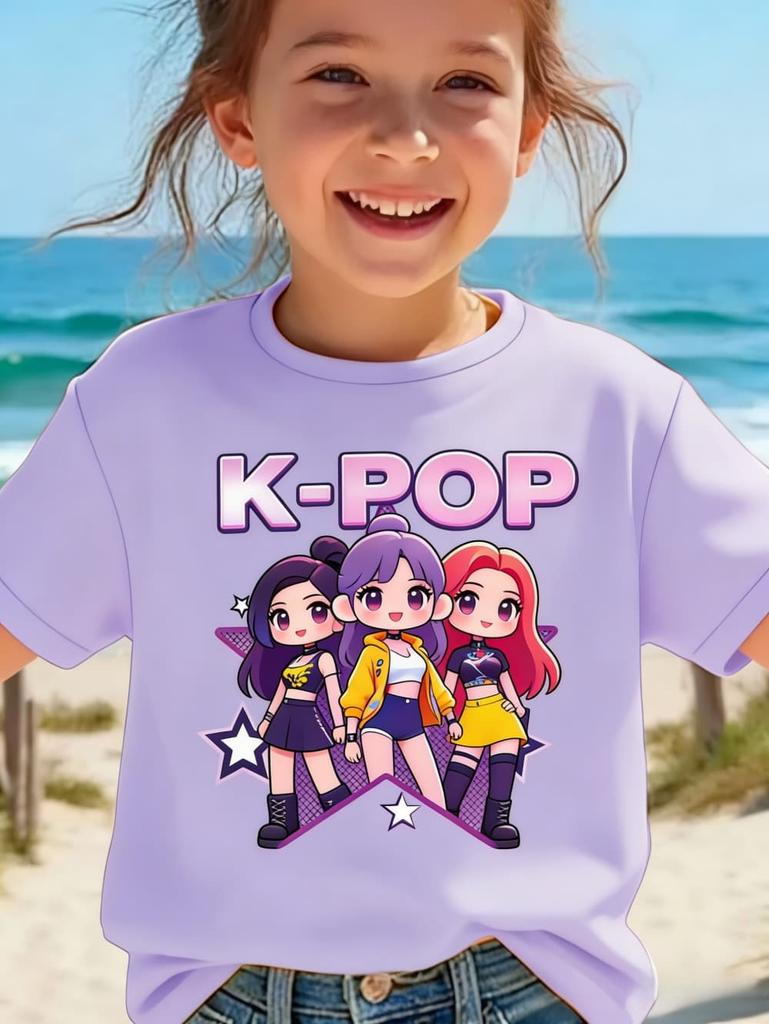 Kpop Children's T Shirt Cartoon Graphic Short Sleeve Summer Comfortable Top Funny Gift for Fans Harajuku T-Shirts Girls Clothes